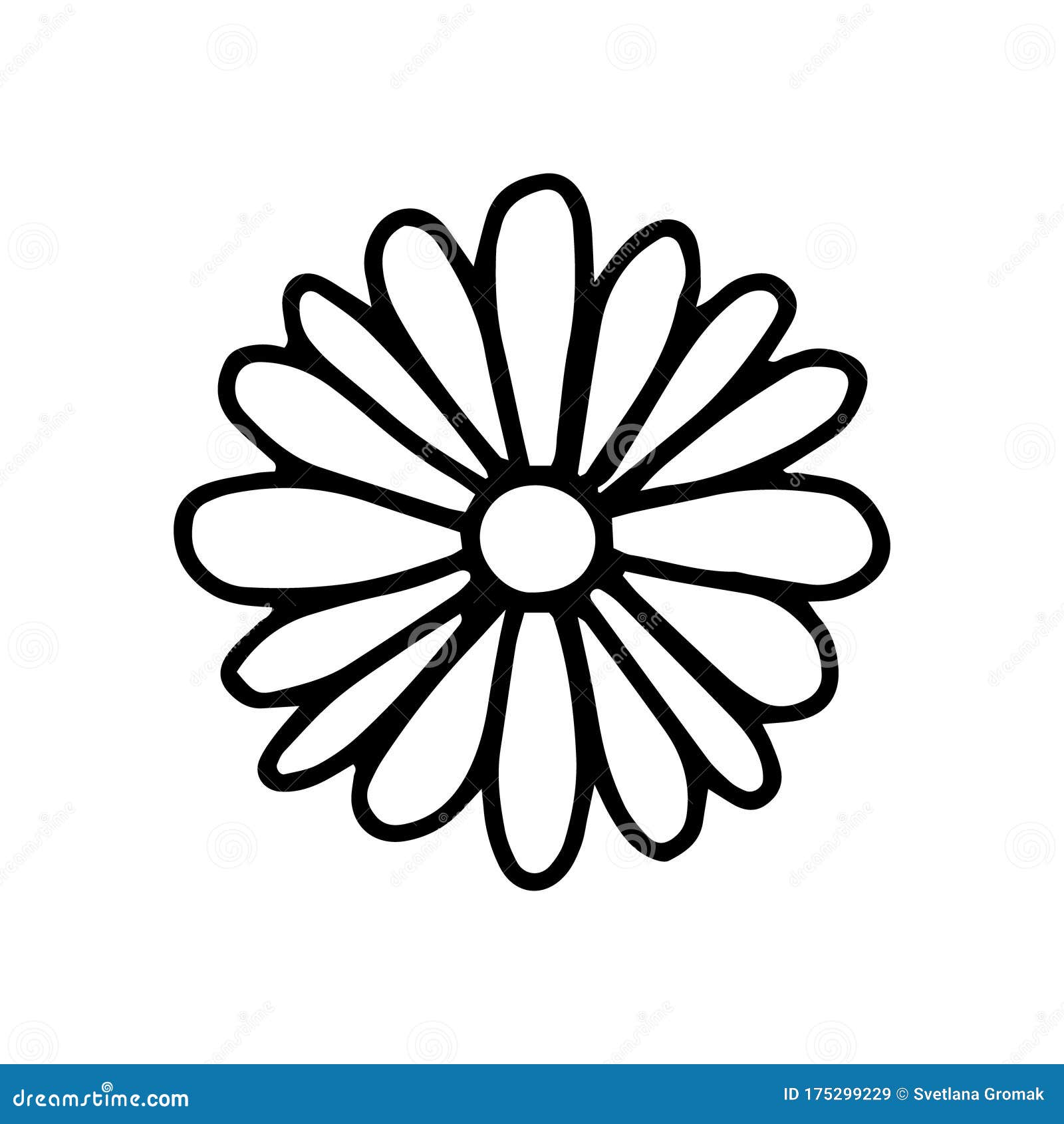 Daisy Flower in the Doodle Style . Black and White Image Isolated on a