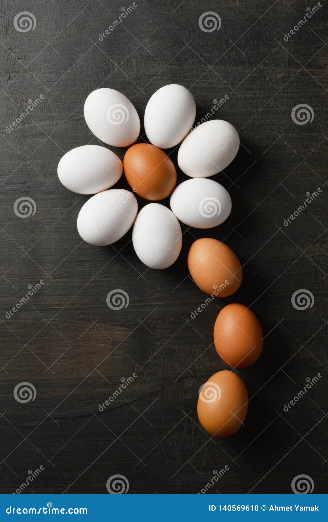 Daisy Flower Shaped from Group of Eggs on Black Background Stock Photo