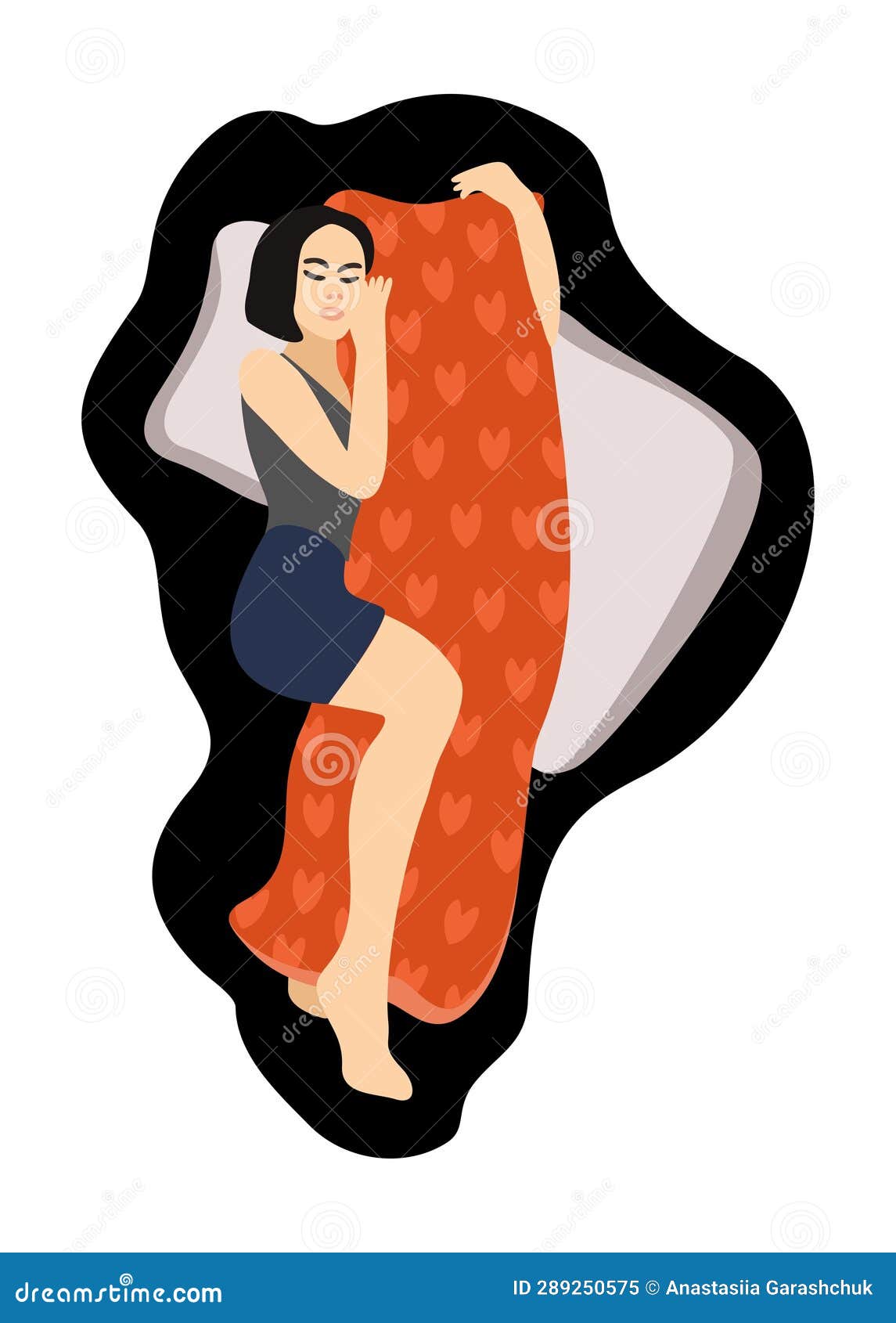 Dakimatura Sleeping Woman Hugging Pillow Comfortable Sleep Concept Stock Illustration