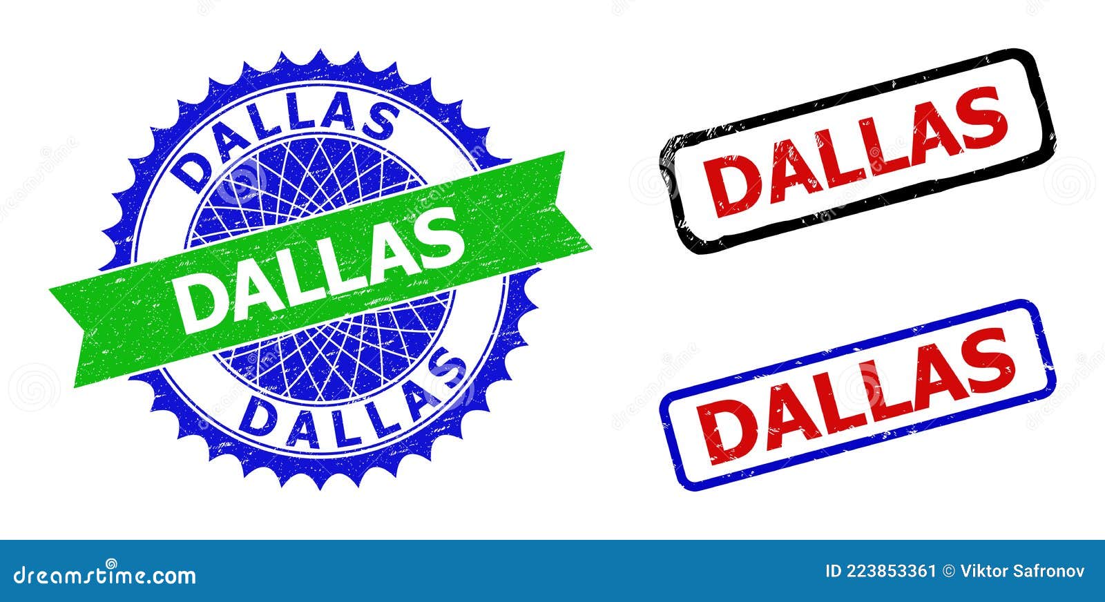 DALLAS Rosette and Rectangle Bicolor Stamps with Unclean Surfaces Stock