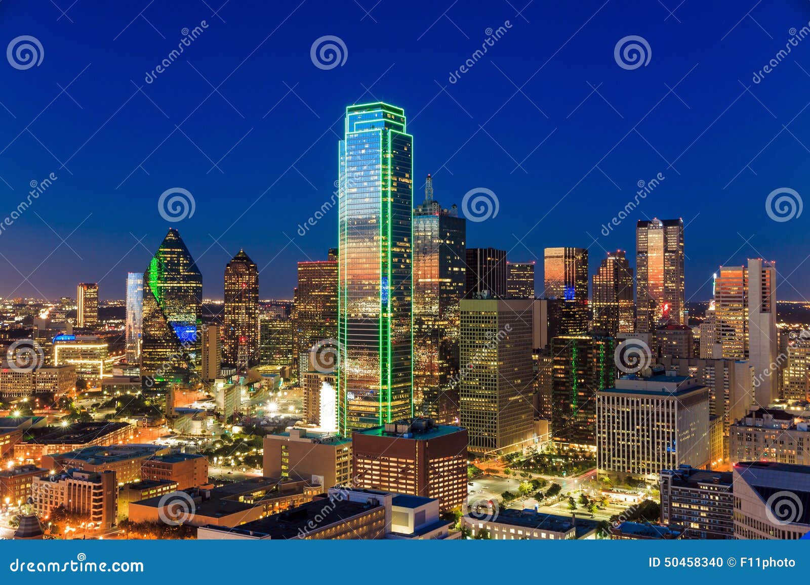 Dallas, Texas Cityscape with Blue Sky at Sunset Stock Photo Image of