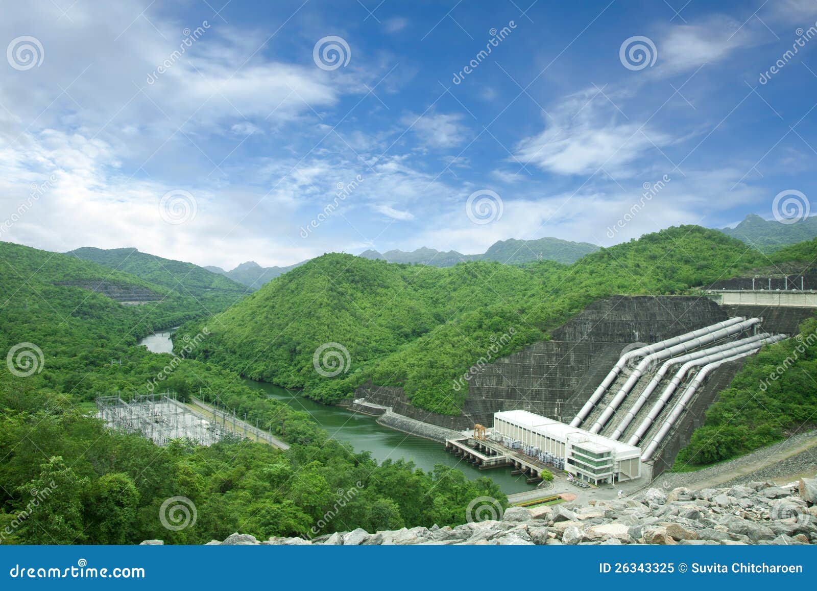 Dam in green forest stock image. Image of built, generator 26343325