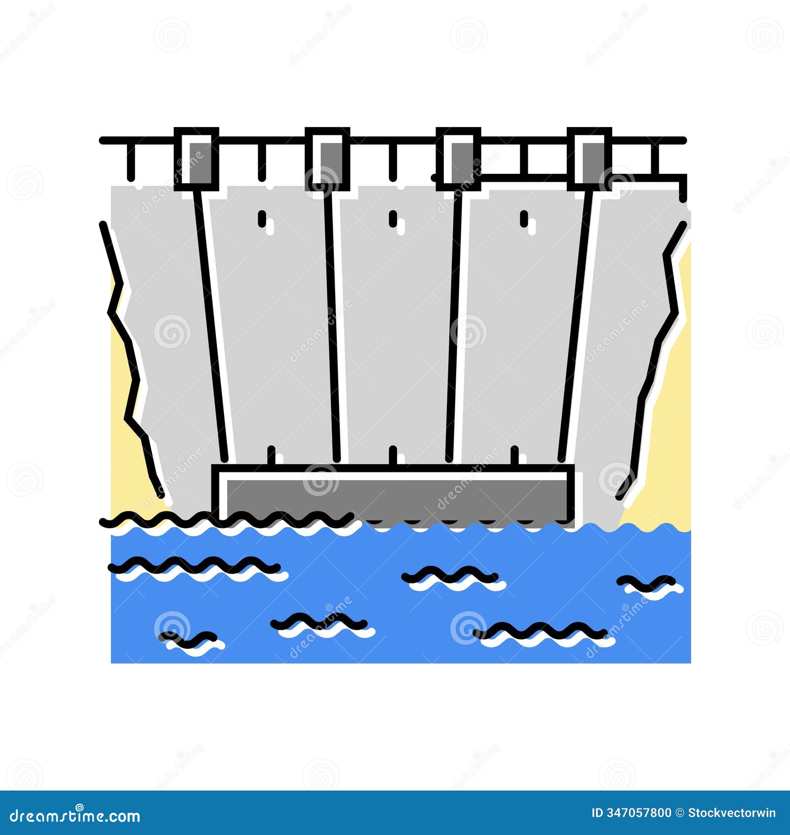 dam structure hydroelectric power color icon  