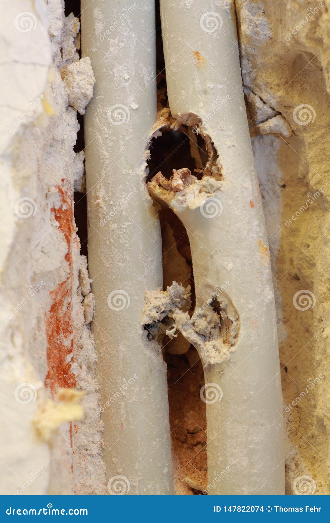 Damaged cable in the house stock photo. Image of device 147822074