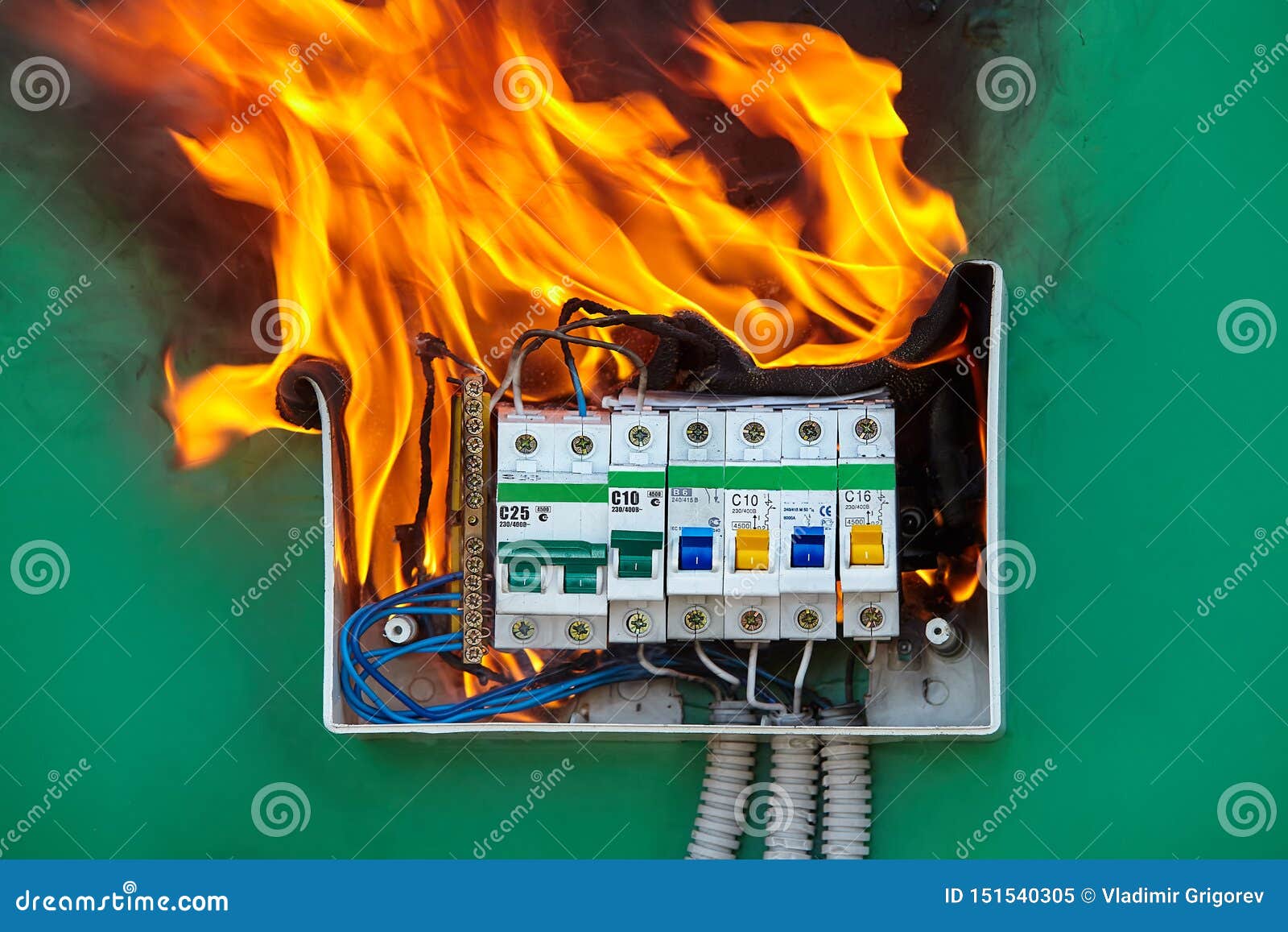 Problem With Electrical Wiring Caused A Fire Stock Image - Image of