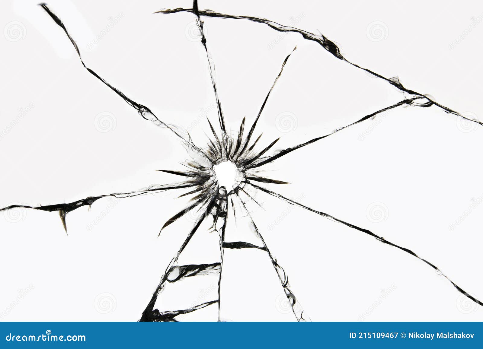 Damaged Glass with Cracks, Cracks in the Glass from the Shot. Broken
