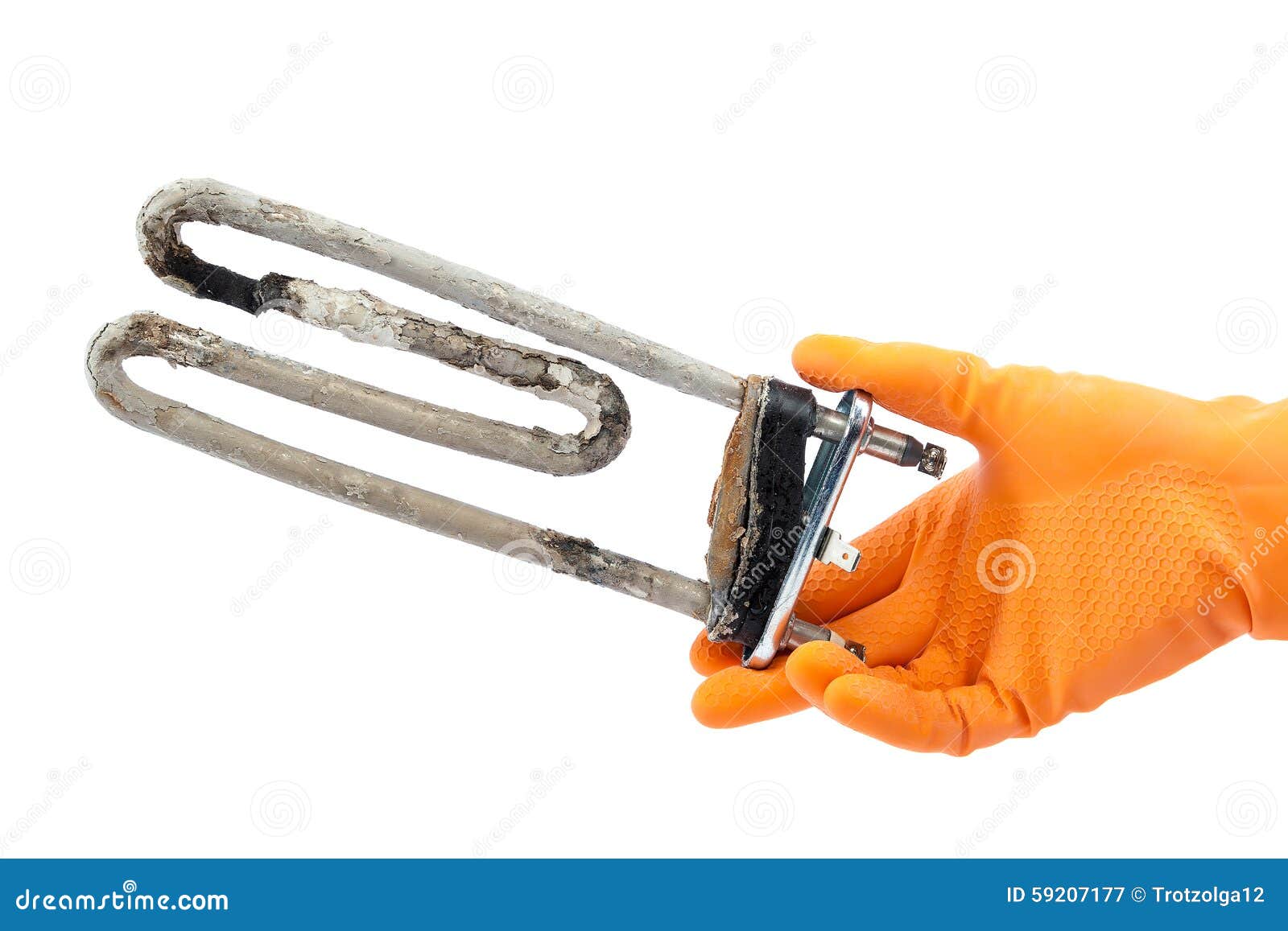 Damaged Heating Element of the Washing Machine in Hand with Rubb Stock