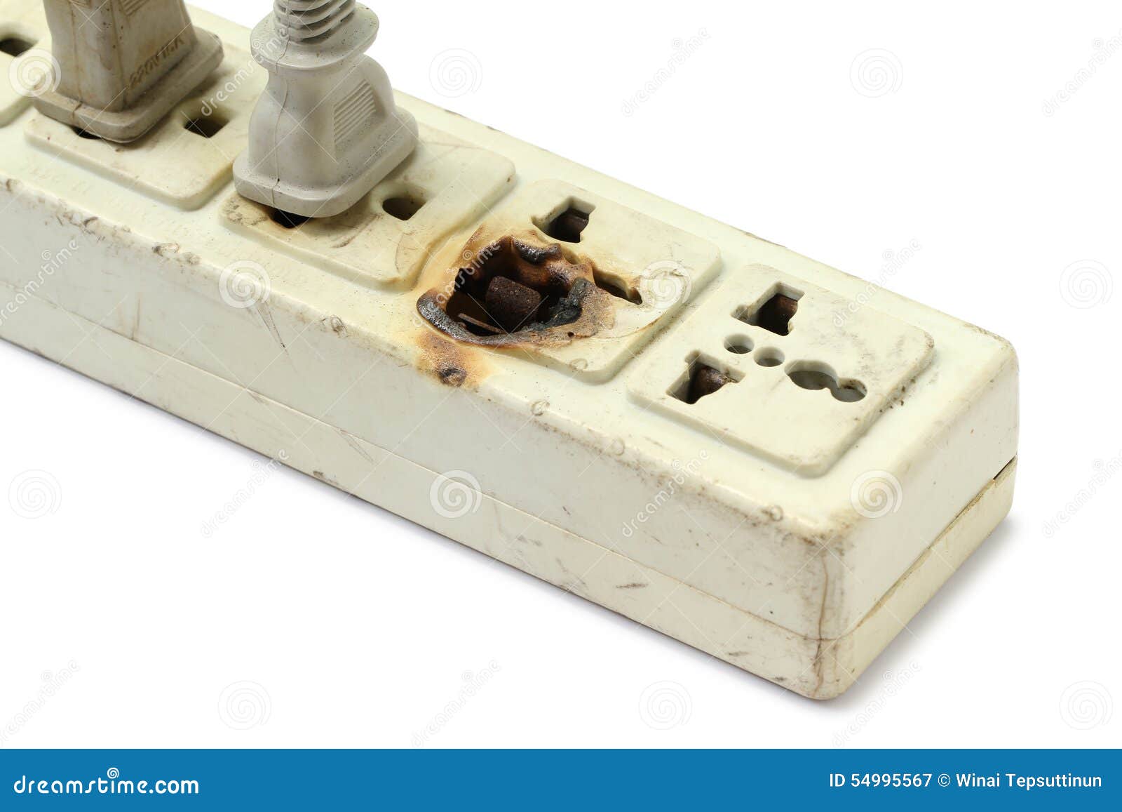 Damaged power strip stock image. Image of object, security 54995567