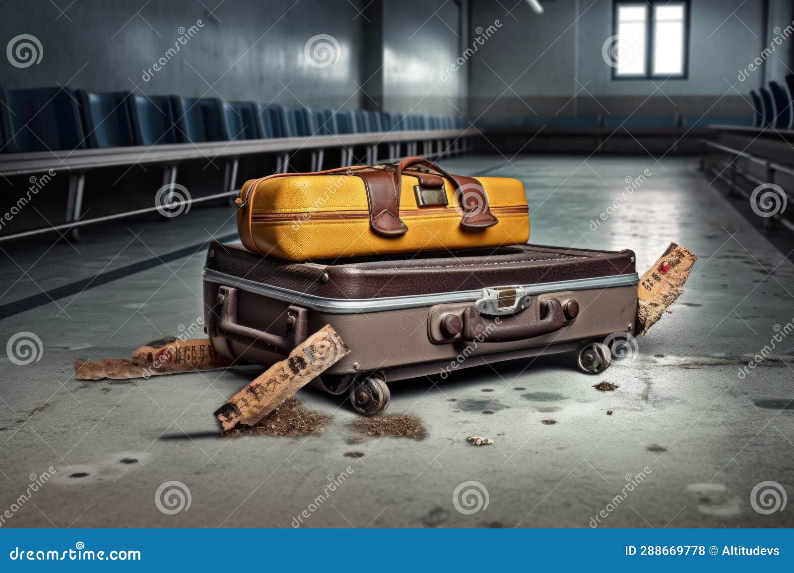 Damaged Suitcase on Conveyor Belt, Handle Broken Stock Photo Image of