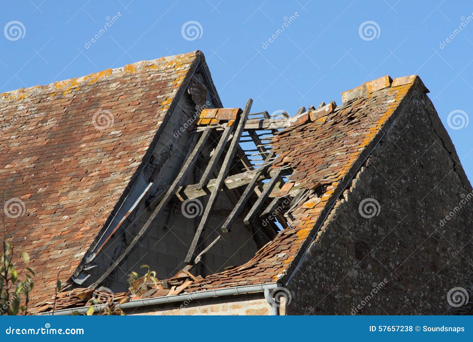 Damaged Tile roof stock photo. Image of insurance, roofing 57657238