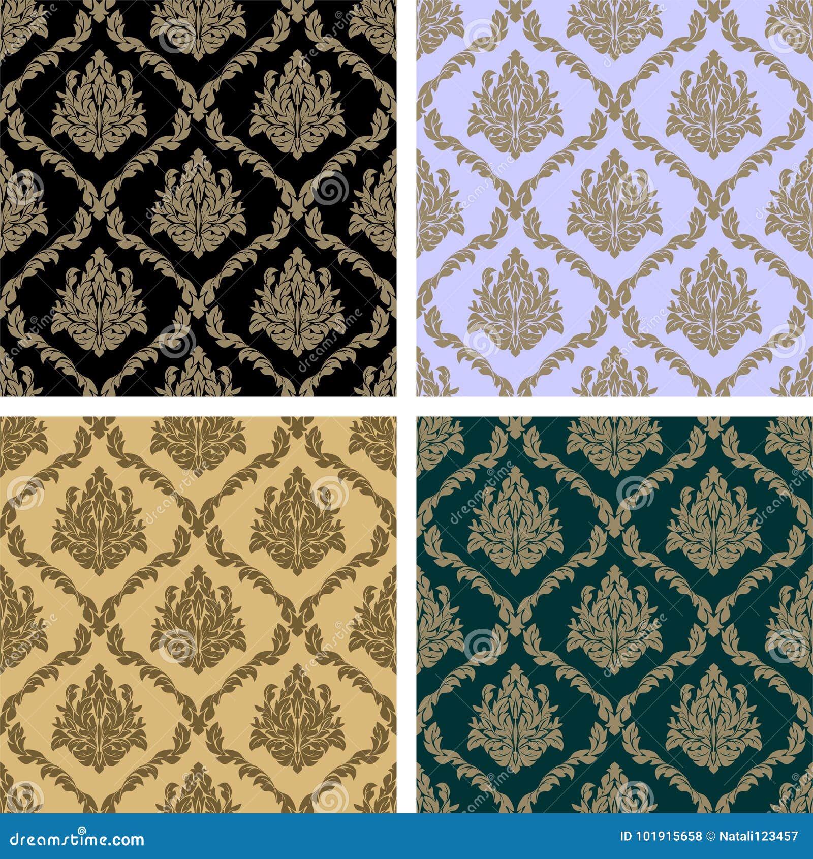 damask floral repeat pattern - set in four variants