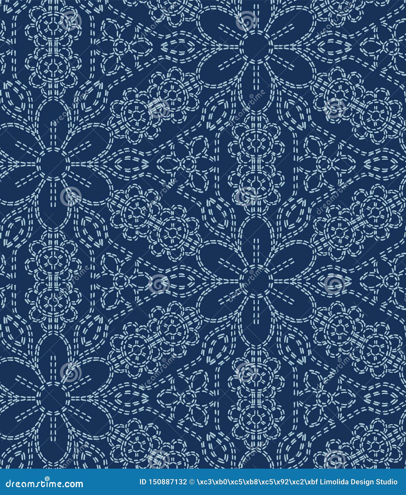 Damask Flower Motif Sashiko Stitch Pattern. Japanese Needlework ...