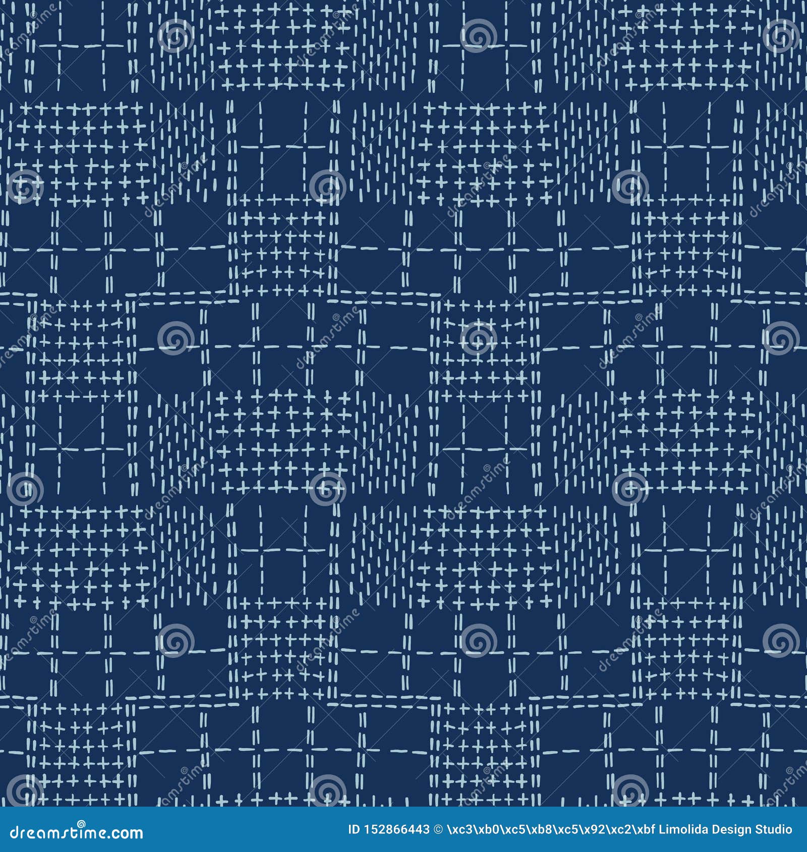 Damask Motif Sashiko Stitch Pattern. Japanese Needlework Seamless