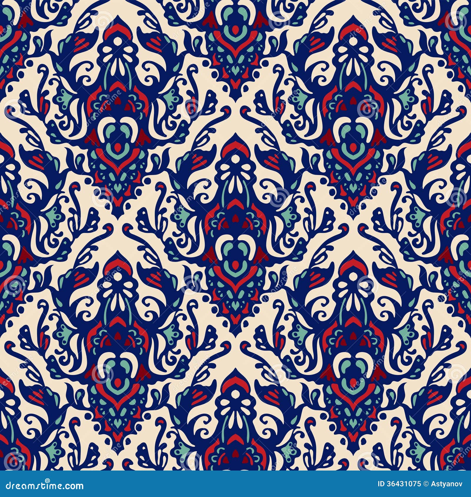 Damask Seamless Pattern Blue Stock Illustration Illustration of