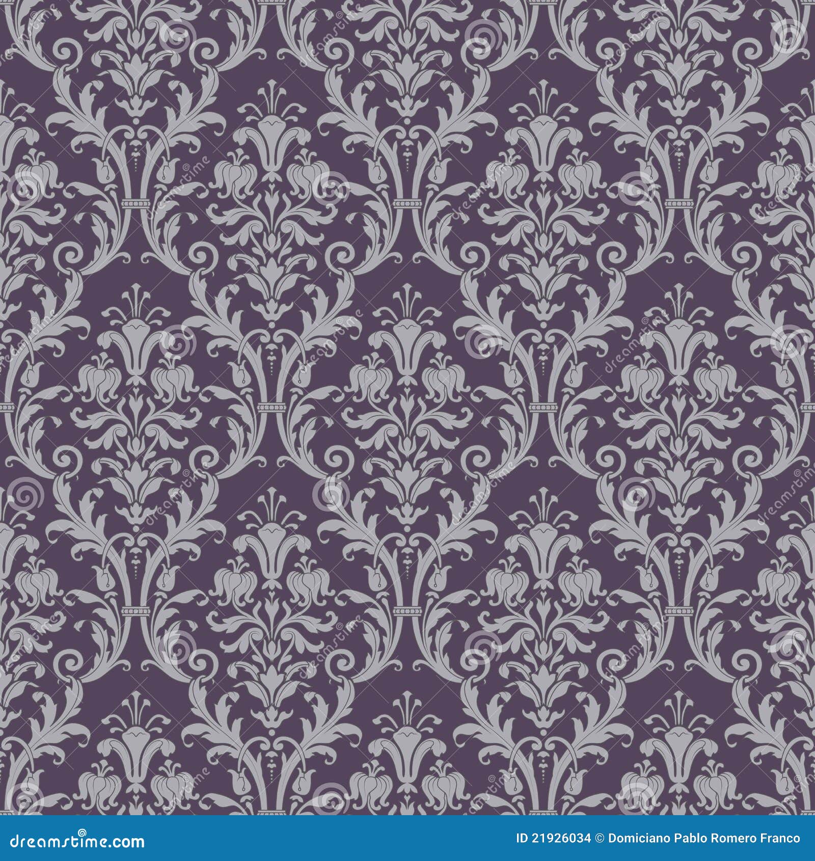 Damask Seamless Pattern in Purple and Gray Stock Vector Illustration