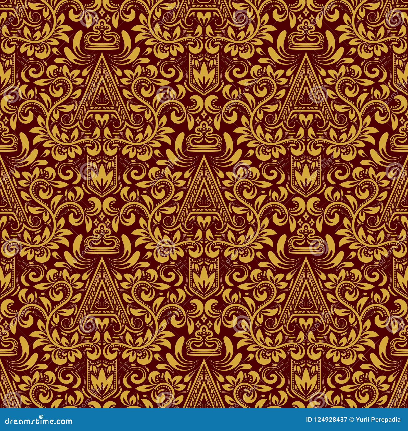 Download Damask Seamless Pattern Repeating Background. Gold Red ...