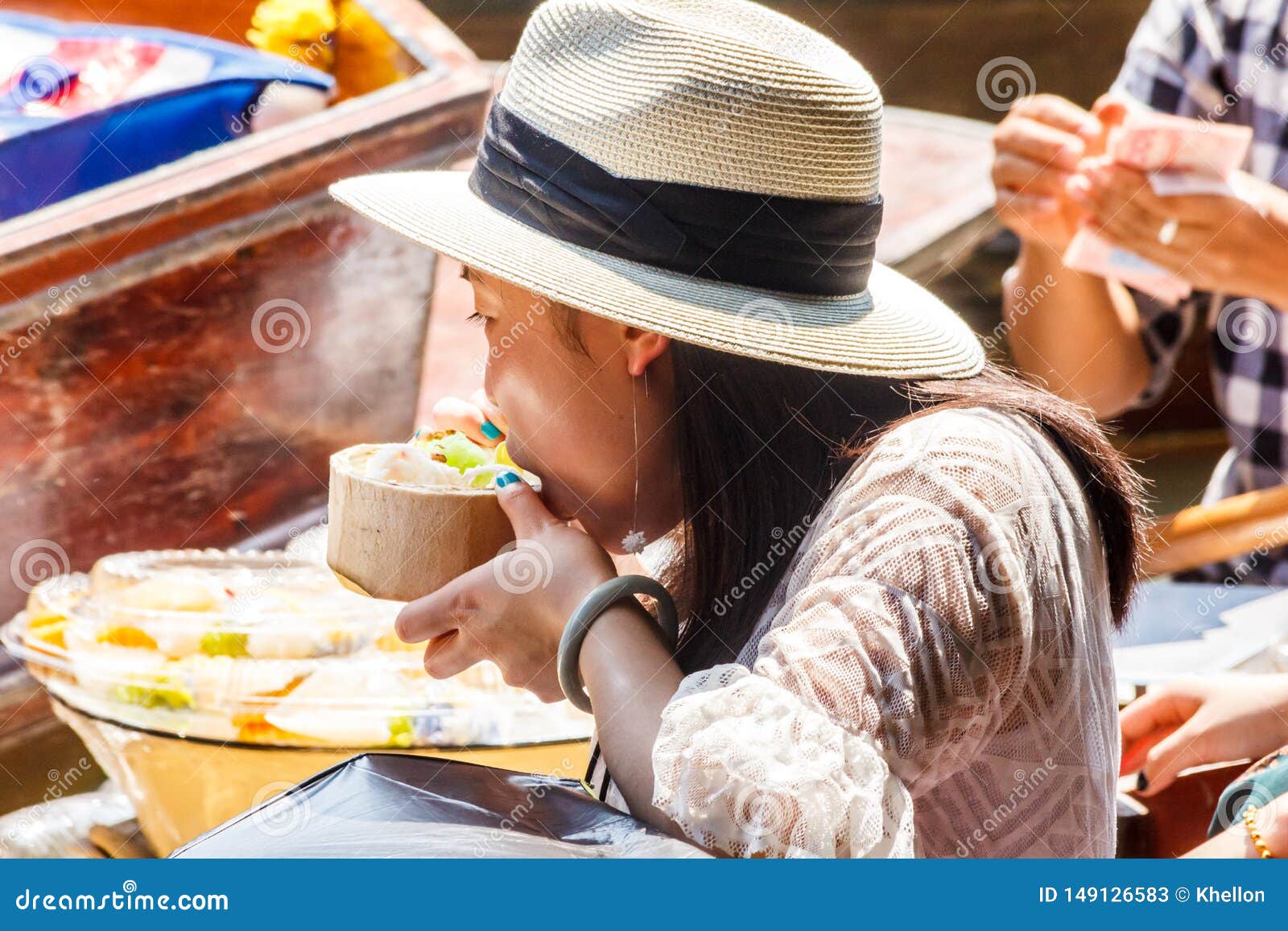 tourist eats ice cream