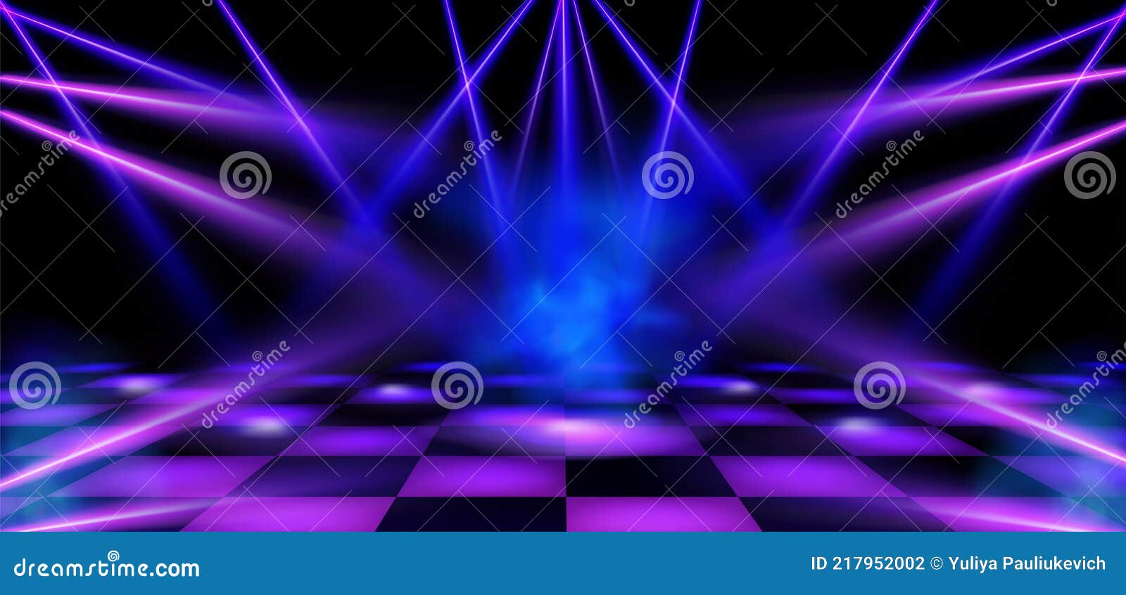 Dance Floor, Stage Illuminated by Spotlights Stock Vector