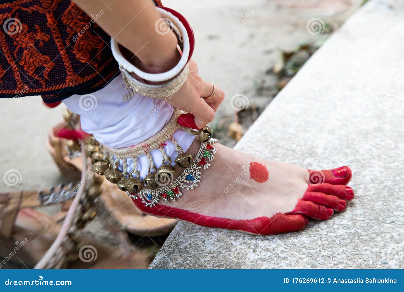Golden Bells Of Feet Anklet Of Classical Indian Dancer With Ornaments For  Bharatanatyam Classical Dance In Selective Focus Stock Photo - Download  Image Now - iStock