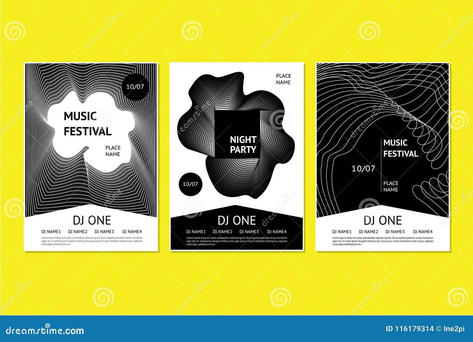 dance music festival posters with abstract geometric smooth line dance invitation template