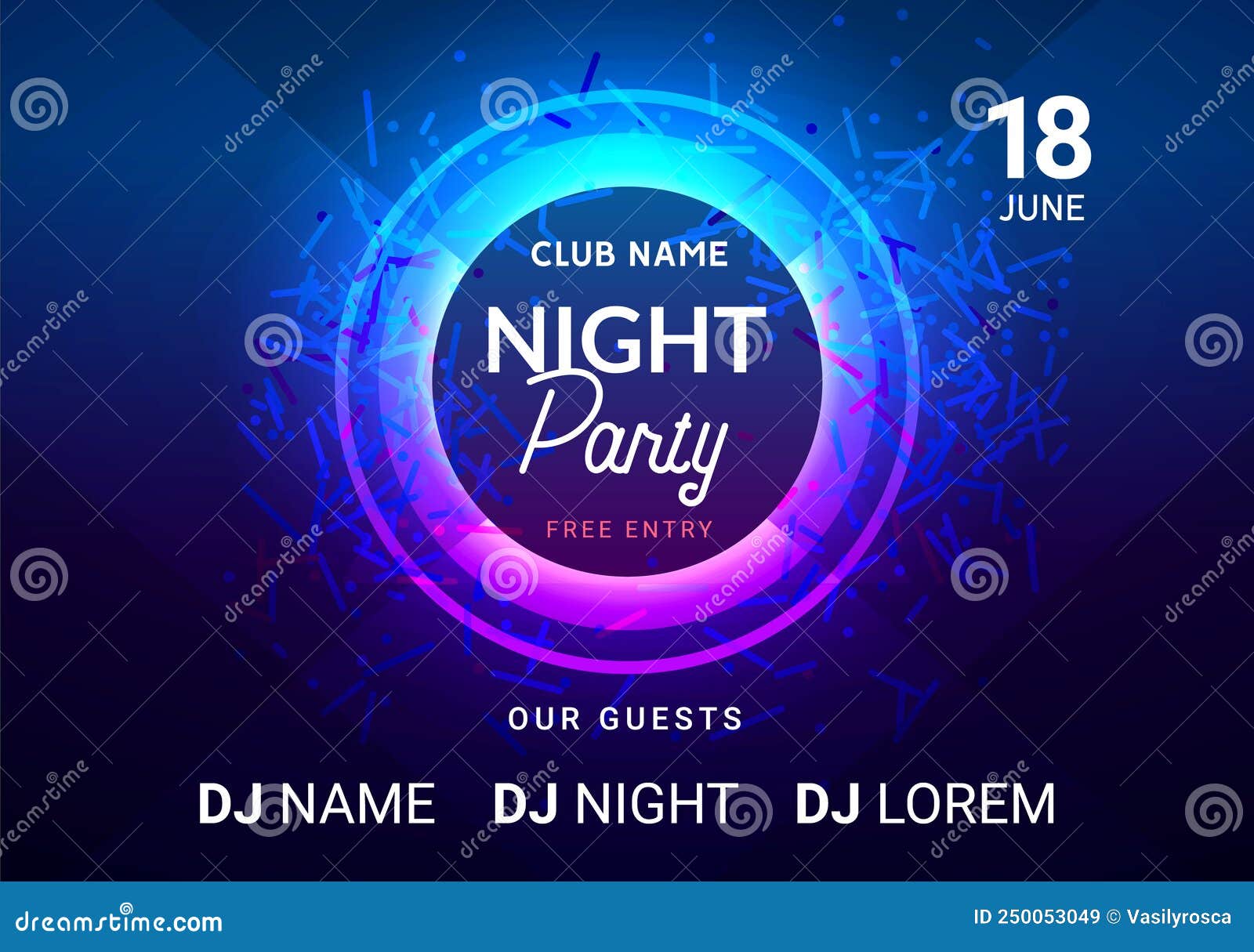 Dance Music Night Poster Background. Night Club Music Concert DJ Flyer  Vector Design Glow Abstract Banner Event Show Stock Vector - Illustration  of techno, design: 250053049