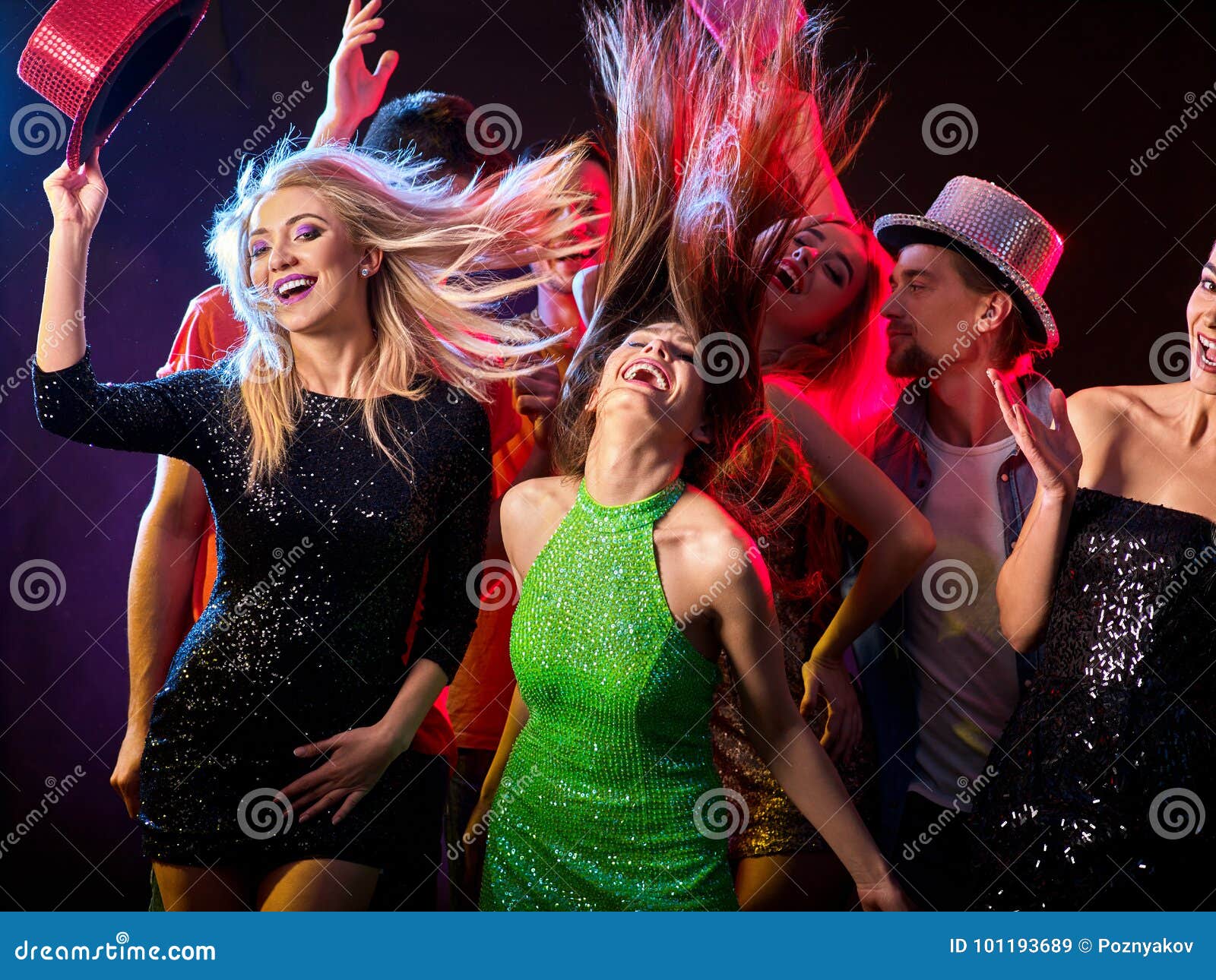 Dance Party with Group People Dancing and Disco Ball. Stock Image ...