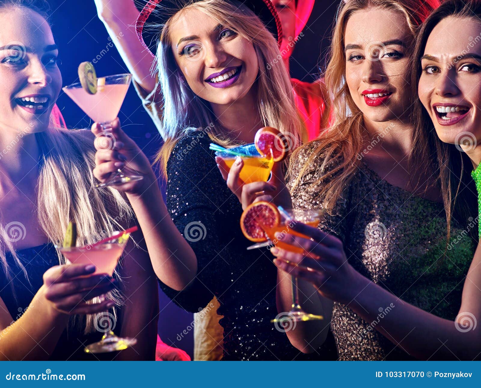 Dance Party with Group People Dancing and Disco Ball. Stock Photo ...