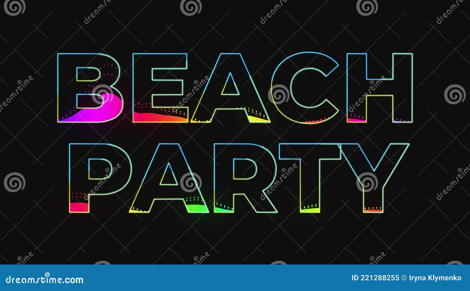 Dance Party in 80s Style. Beach Party Text Animation. Glowing Neon Lights.  Retrowave and Synthwave Style. Intro Text Stock Video - Video of black,  footage: 221288255