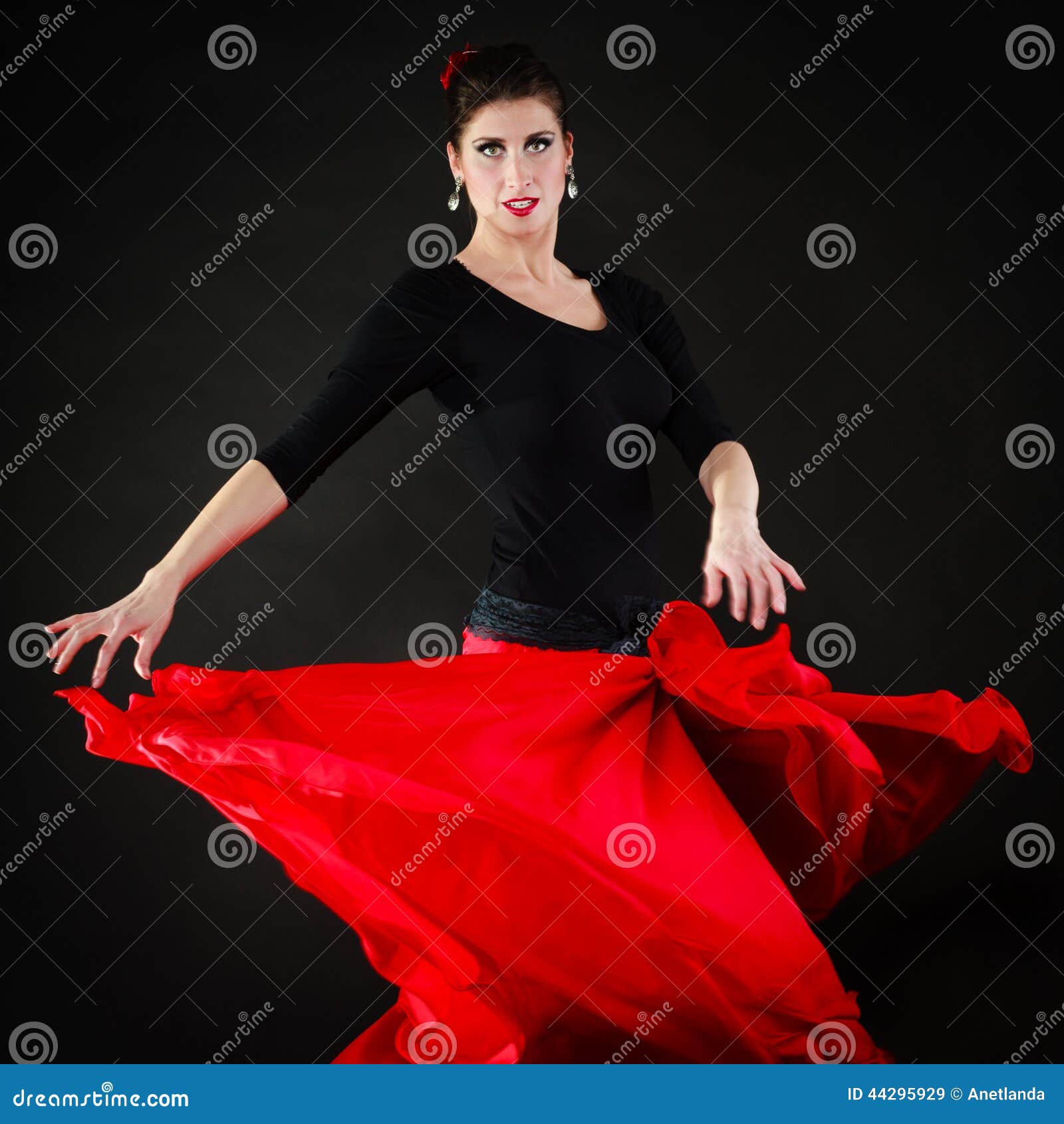 Dance Spanish Girl In Red Skirt Dancing Flamenco Stock Image Image Of Dancer Performance