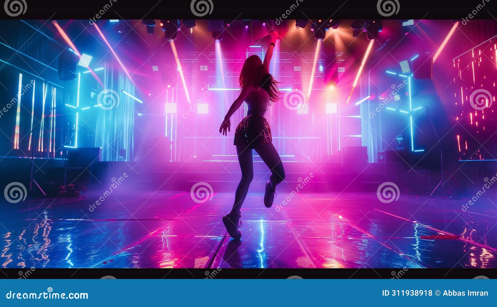 a dancer girl dance on a stage with music,
