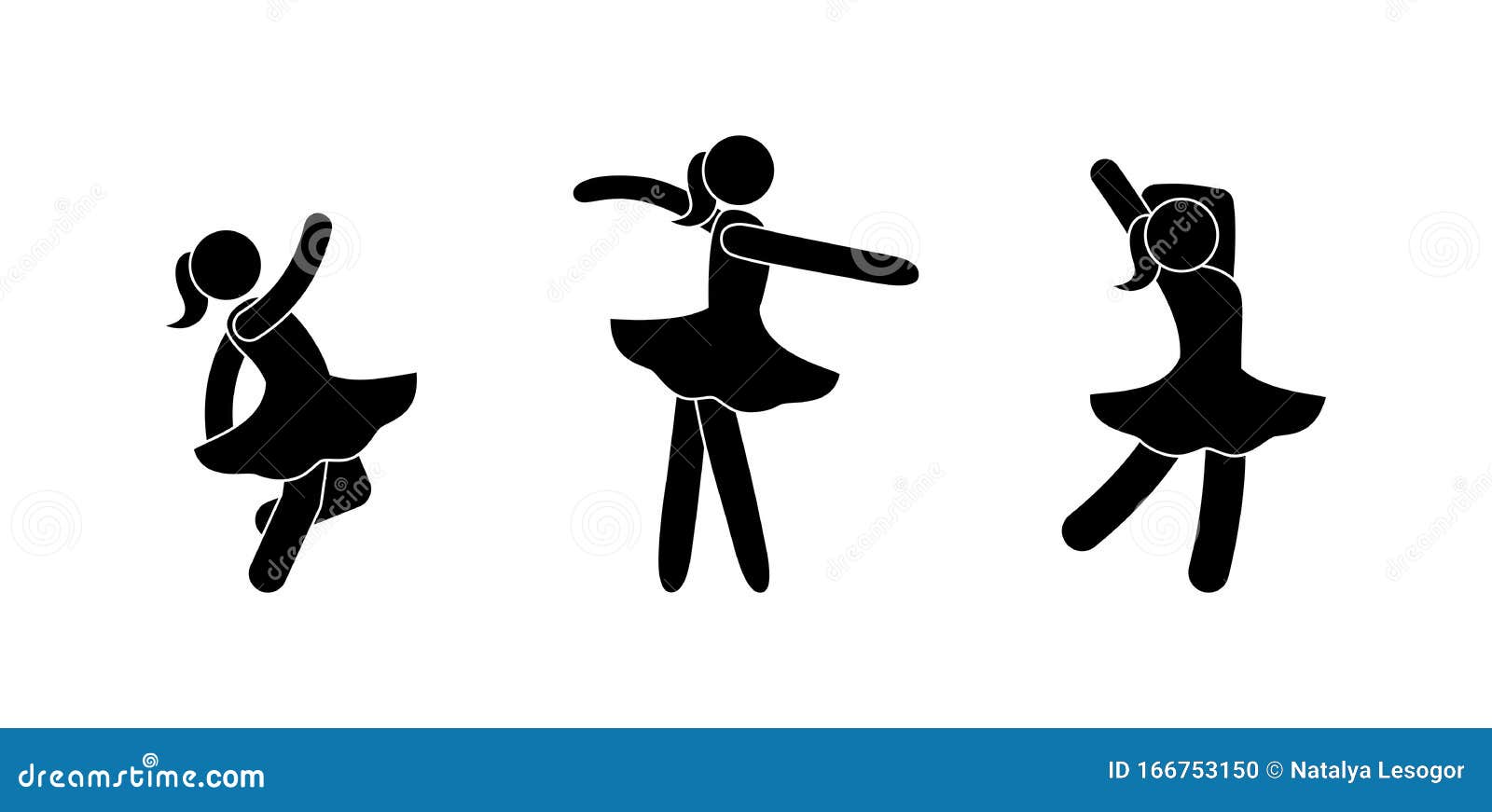 Dancer Icon, Pictogram Ballerina In Various Poses, Stick Figure Man Isolate...