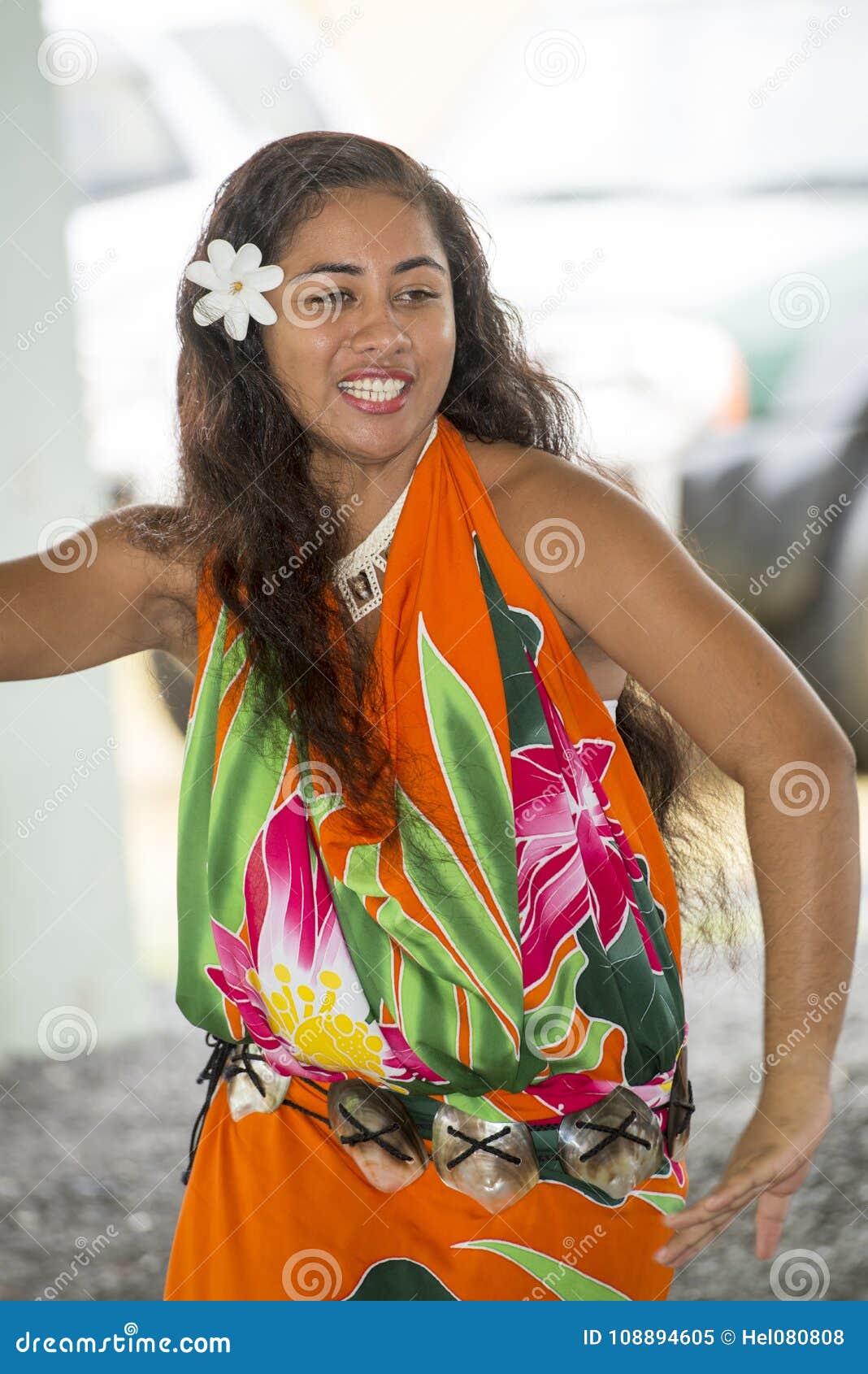 Female Polynesian Dancer at Cultural Show, Rarotonga Editorial