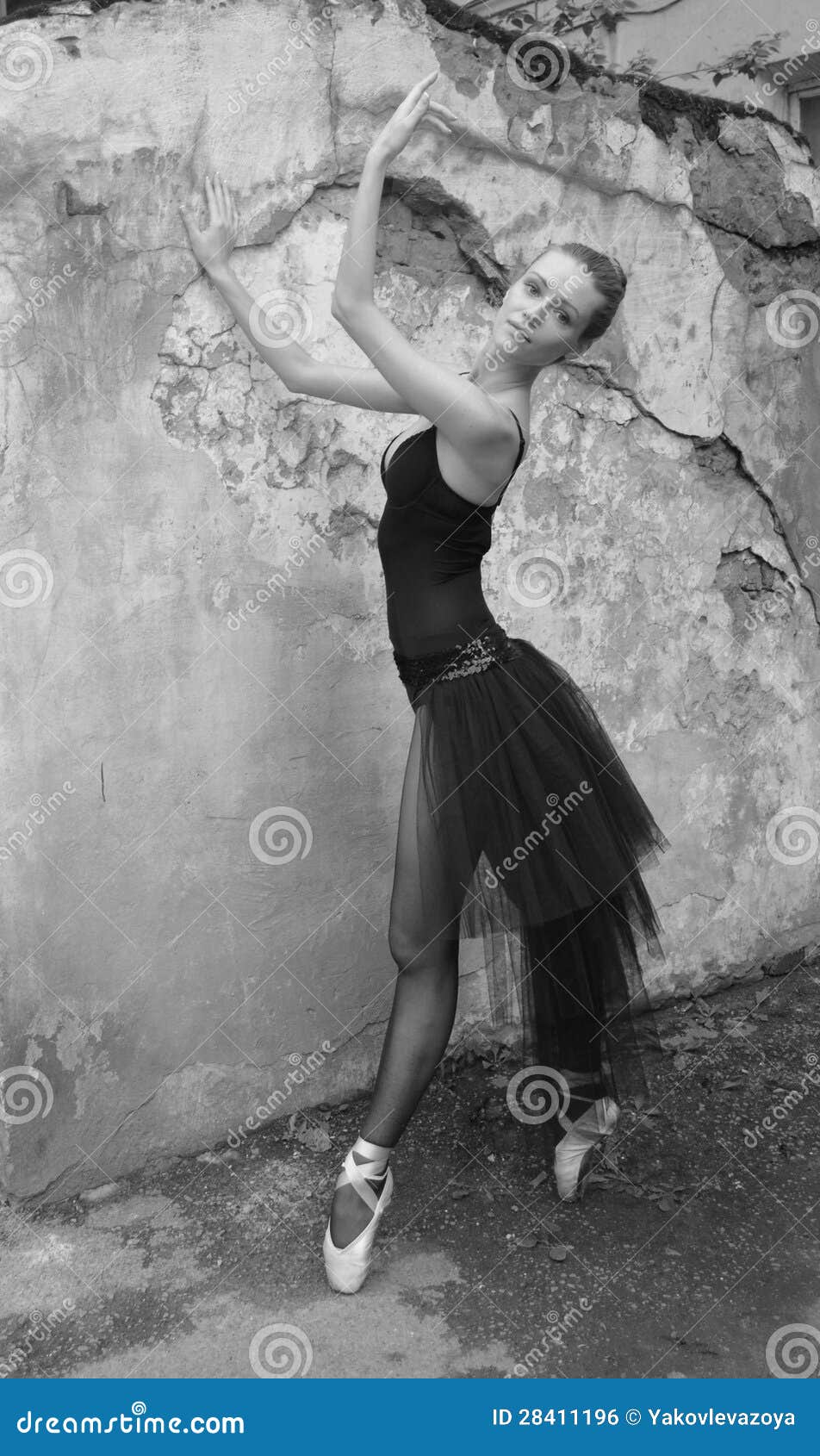 Dancer at the old wall stock photo. Image of white ...