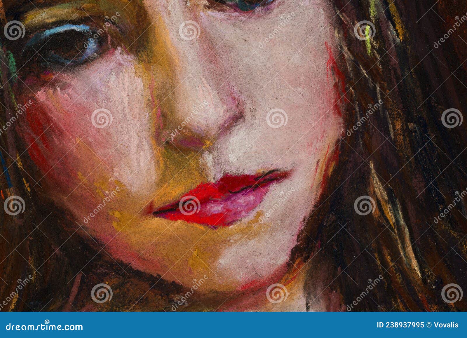 Dancer in a Red Dress.Soft Pastel, Paper Stock Illustration