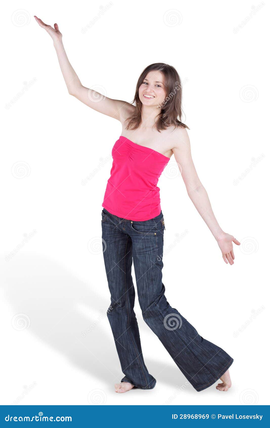 dancing barefooted young woman