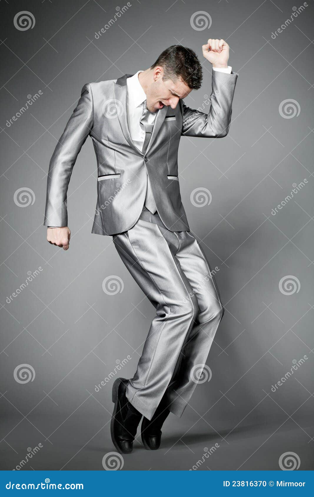 Dancing Businessman in Elegant Gray Suit. Stock Photo Image of cool