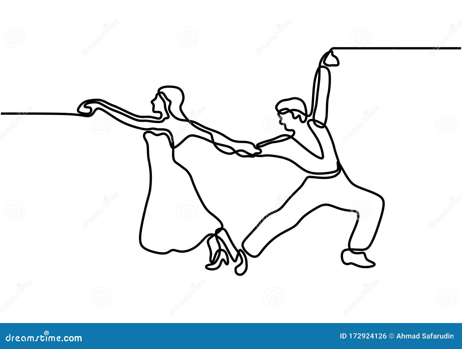 Dancing Couple One Line Drawing. Vector Man and Woman in Love Doing ...