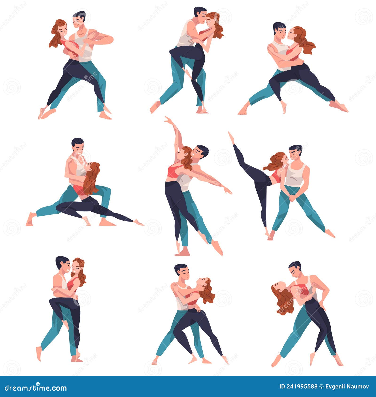 Dancing Couple Performing Dance At Choreography Class Vector Set
