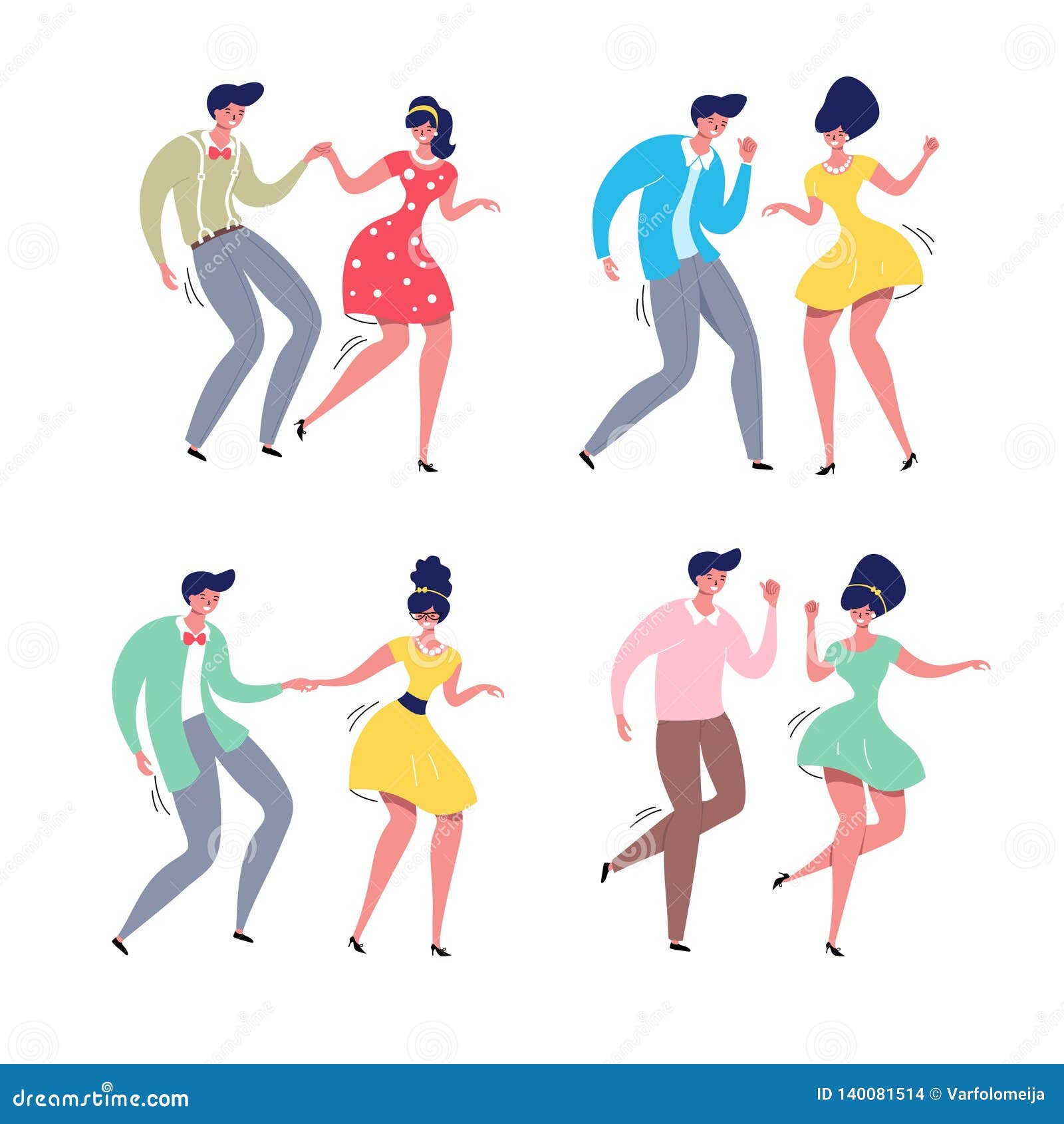 dancing couple set. rockabilly dance party. happy swing dancers   