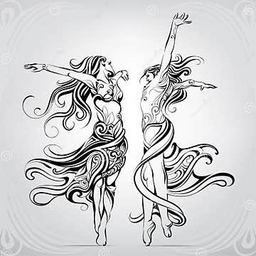 Dancing Girls in a Couple. Vector Illustration Stock Vector ...