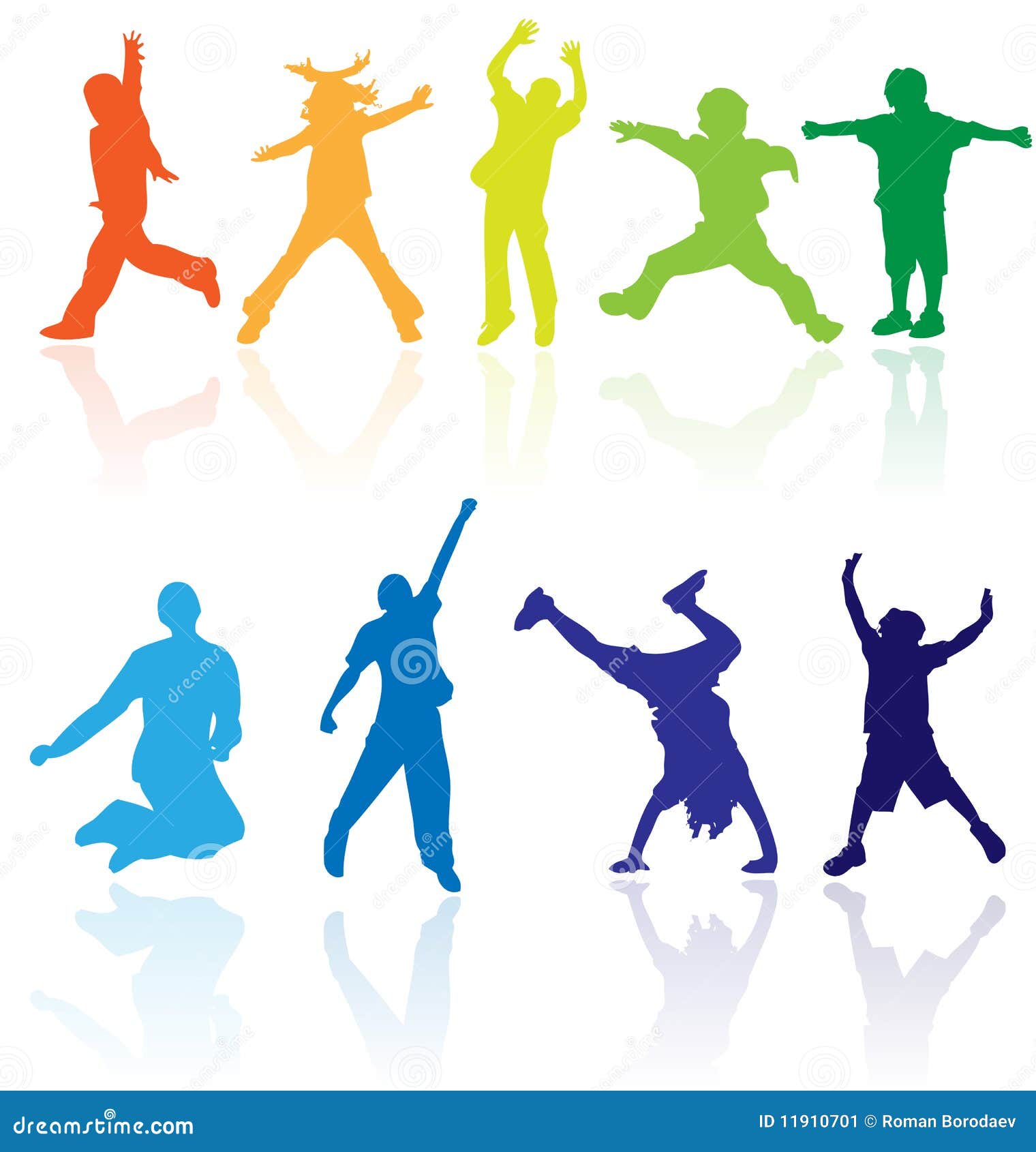 group of happy school active children silhouette jumping dancing playing running healthy kids child kid kinder action youth play