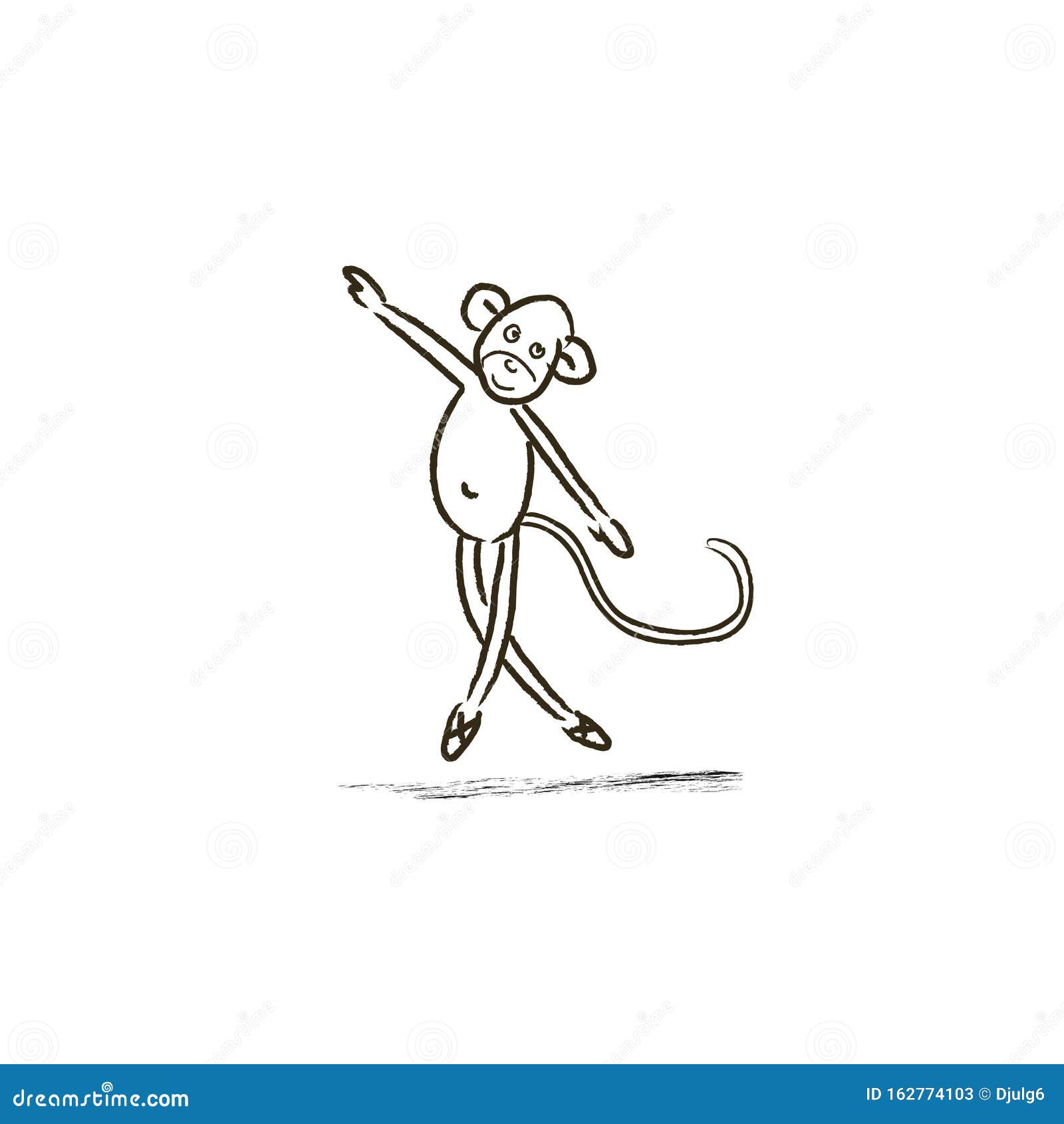 Dancing Monkey Freehand Drawing Isolated On White Background