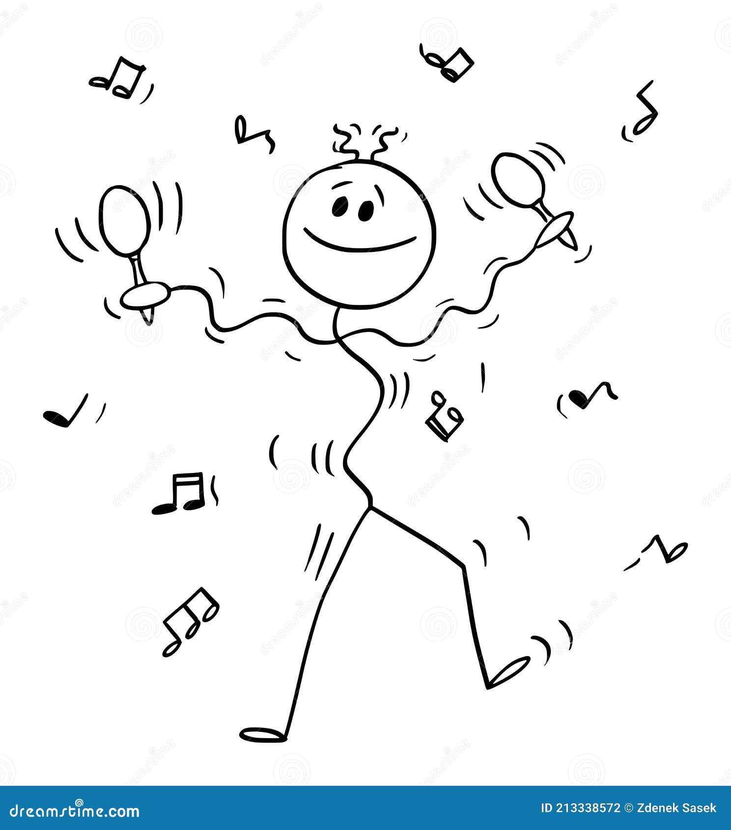 dancing musician performing music with maraca or rumba shaker,  cartoon stick figure 