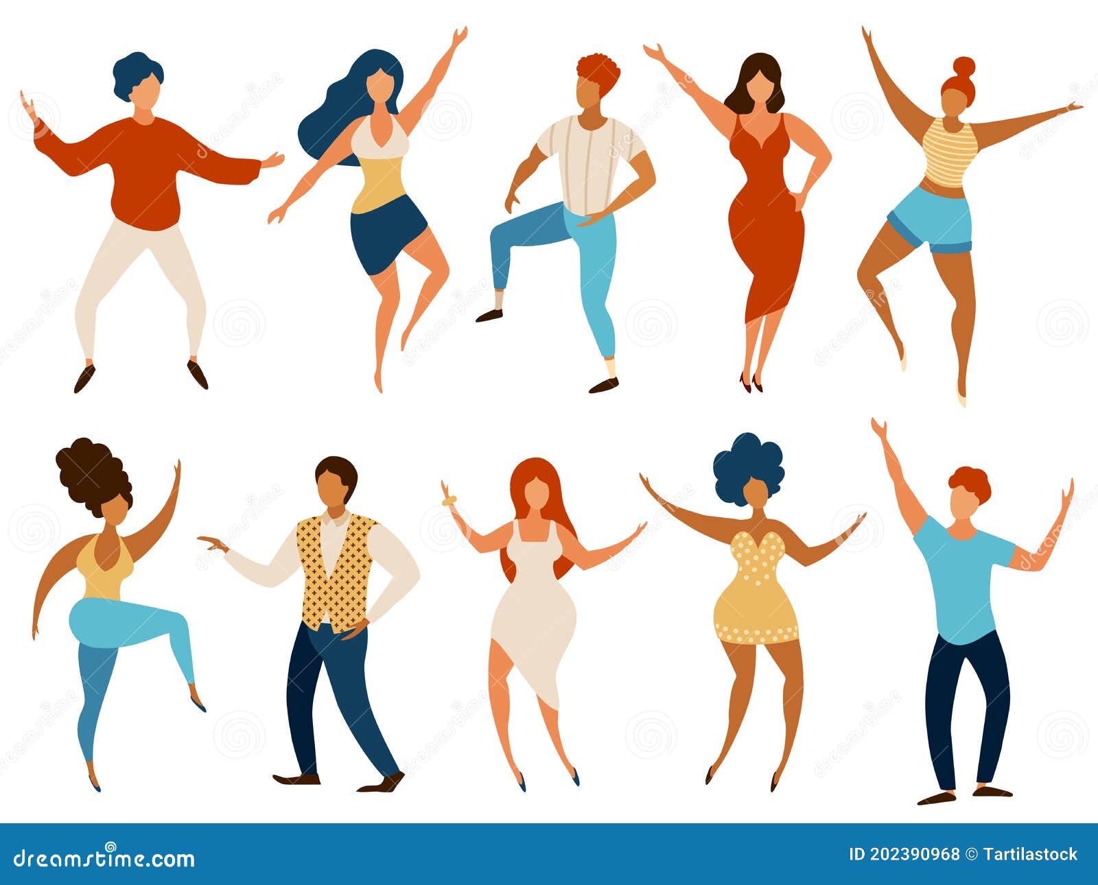 Dancing People. Happy Young Men and Women Dance and Having Fun. Cartoon ...