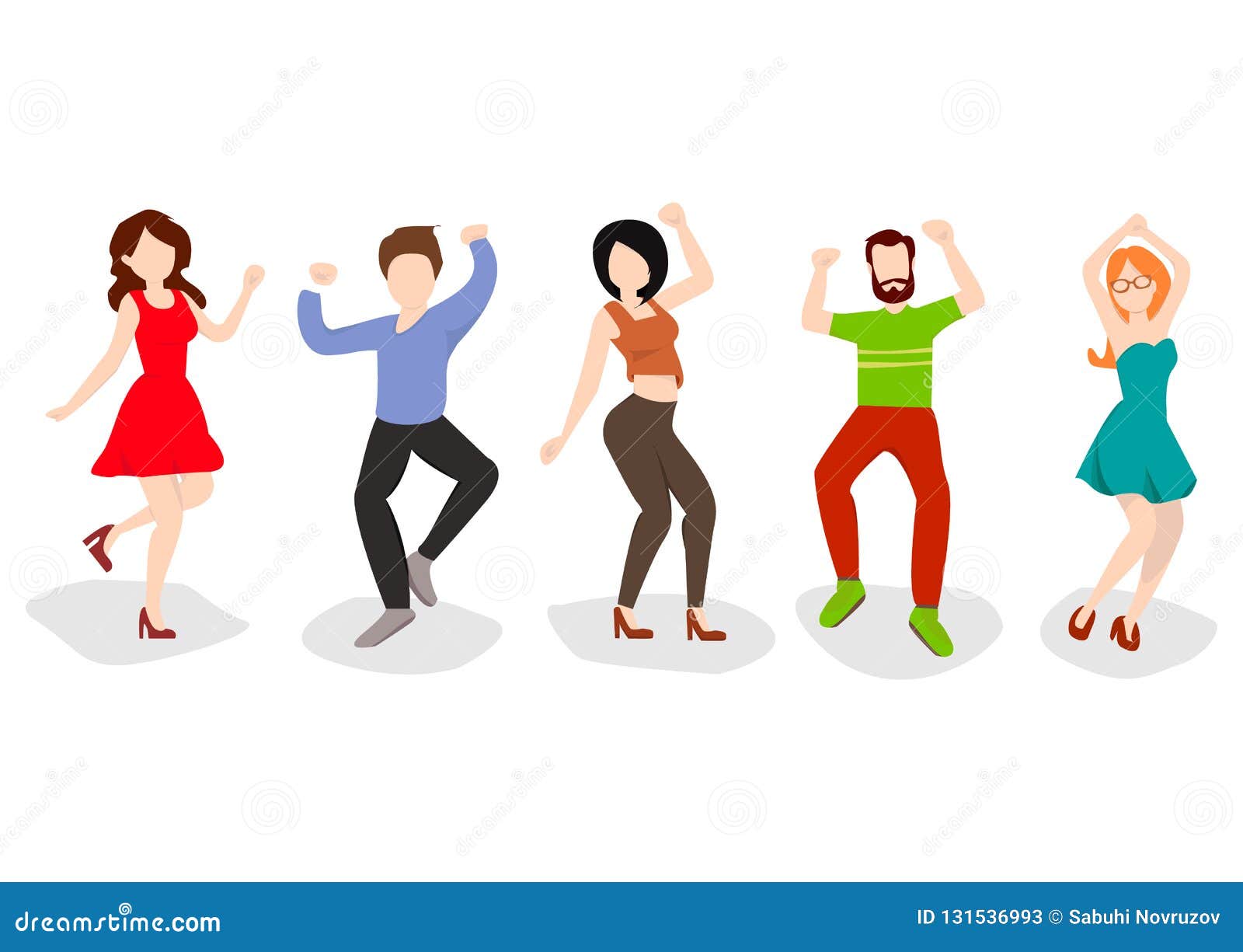 Dancing People Isolated on White. Happy Men and Women Move To the Music ...