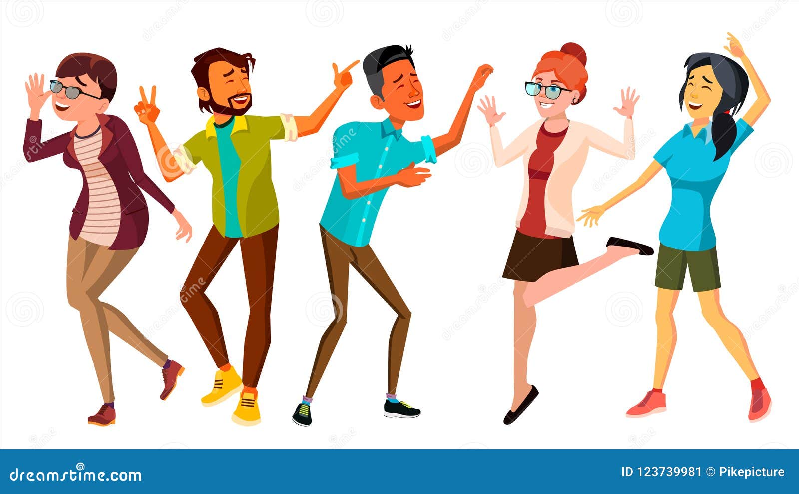 Dancing People Set Vector. Smiling and Have Fun. Free Movement Poses ...