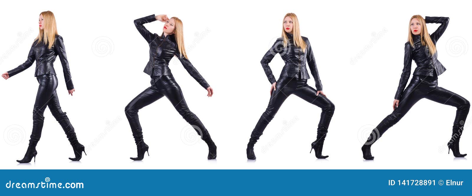 The Dancing Woman in Black Leather Costume Stock Image Image of model