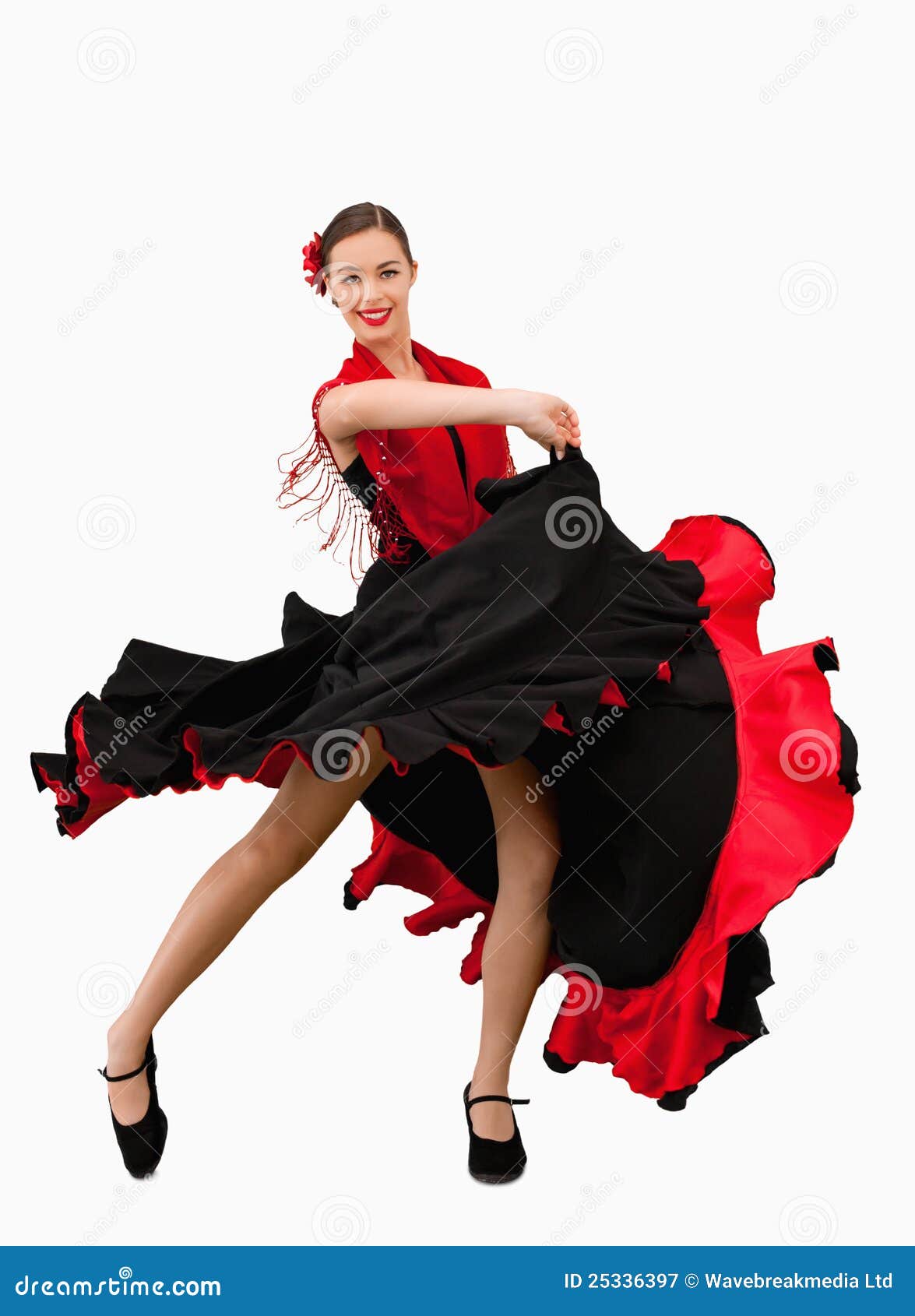 Dancing Woman in a Red and Black Dress Stock Image Image of performer