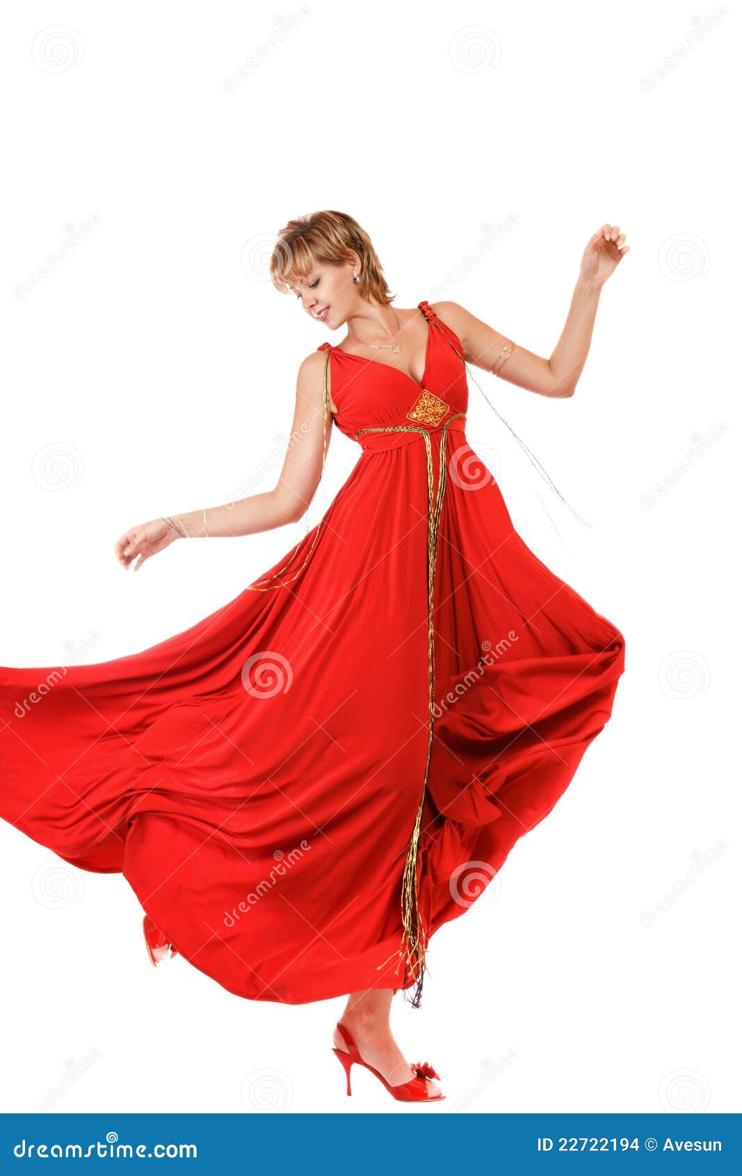 Dancing woman in red dress stock photo. Image of performance 22722194