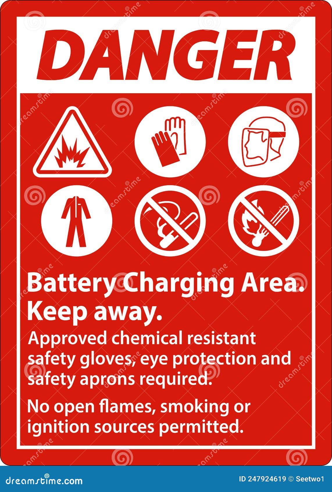 Danger Battery Charging Area Keep Away Sign on White Background Stock